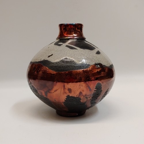 #221189 Raku Vase Black/White/Copper 6x5 $22 at Hunter Wolff Gallery